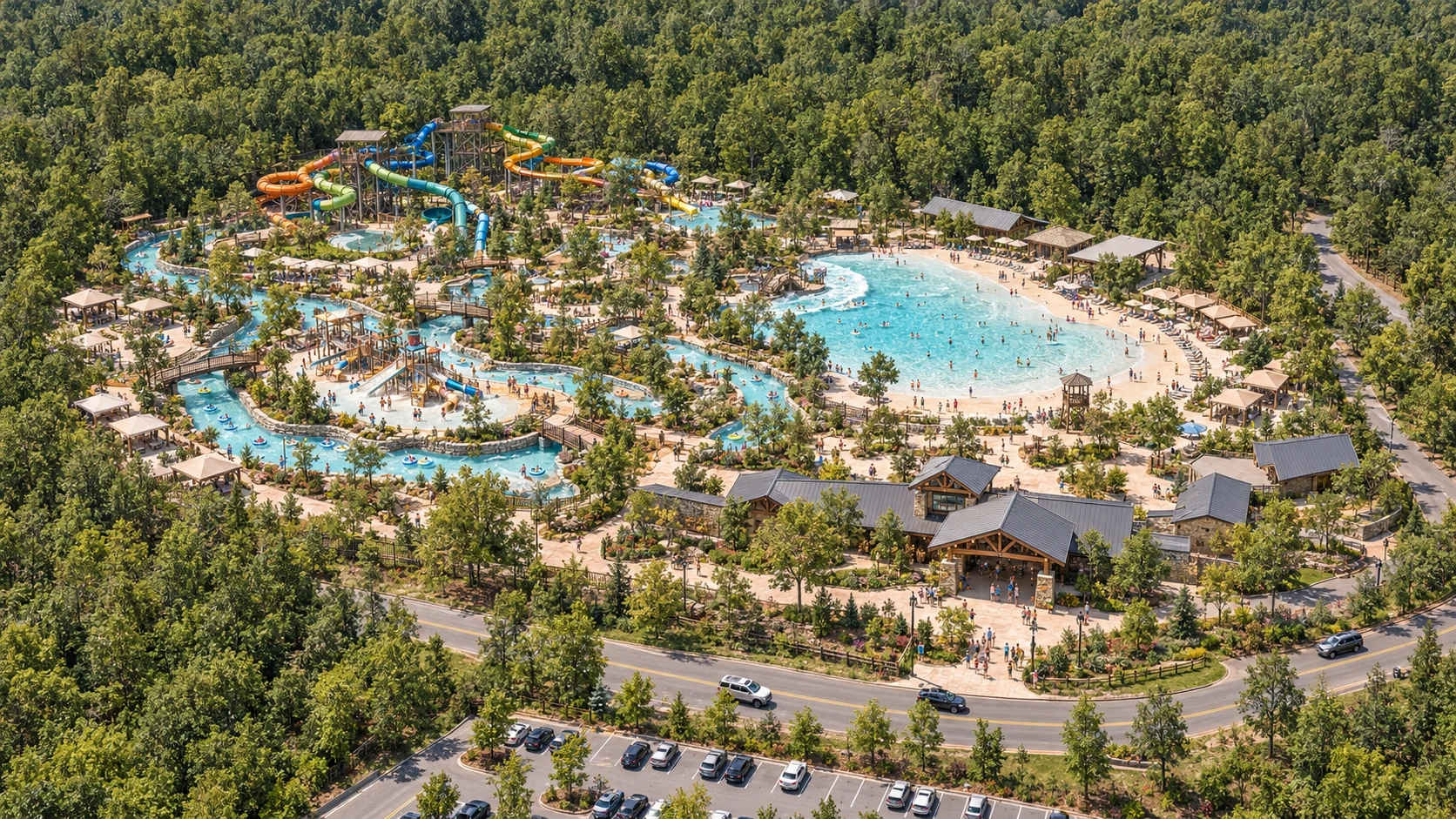Photorealistic aerial concept of the future CR 91 waterpark